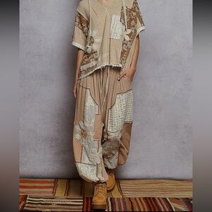 POL NWT Pattern Patchwork Detail Rib Knit Jogger Pants